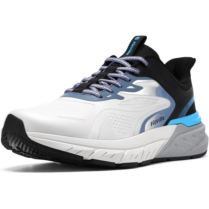 Чоловічі кросівки для ходьби FitVille Extra Wide (широкі) – біло-сірі, 42 EU. Зручні, дихаючі, з амортизацією, для широкої стопи. Ідеальні для ходьби, бігу та фітнесу.