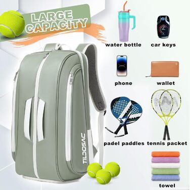 TILDOSAC Tennis Racket Bag - Large Sports Bag for Tennis, Padel, Pickleball - with Shoe Compartment, Laptop Sleeve, and Ball Sleeve