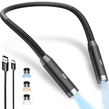 LED ліхтарик для читання на шию, 3 кольори, 9 рівнів яскравості, гнучкий, USB зарядка, для книги, в ліжку, в'язання, кемпінгу, роботи, подарунок (Рожевий/Чорний)