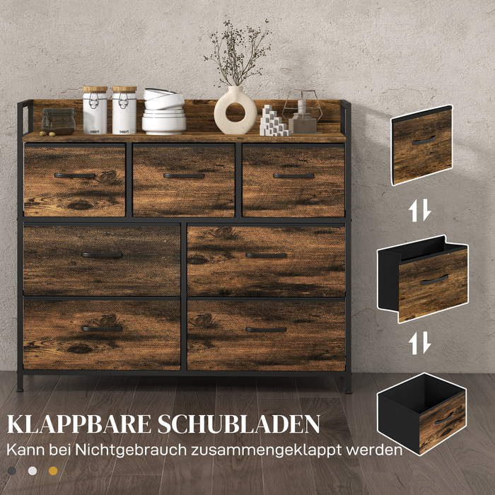 HOMCOM 7-Drawer Fabric Storage Chest of Drawers, Anti-Tip, Storage Cabinets, Sideboard, MDF, Brown