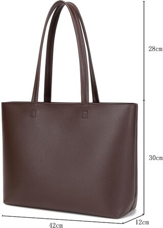 Жіноча сумка-шопер Tote Bag з PU шкіри для роботи, школи, покупок, застібка-блискавка, внутрішні кишені (Коричнева)