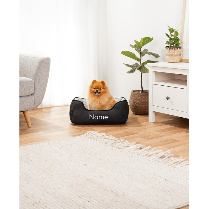 Ліжко для собак Lionto 2-в-1 з комфортним входом, м'яке домашнє ліжко для тварин, яке можна перевертати, 80x60 см, подушка для собак з легкою у догляді імітацією замші, сірий колір (Д 60 x Ш 50 x В 22 см (з нанесенням імені), Чорний/Сірий)