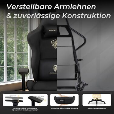 Ігровий крісло Dowinx з мікрофібри: дихаючий, ергономічний, з підніжкою, чорний