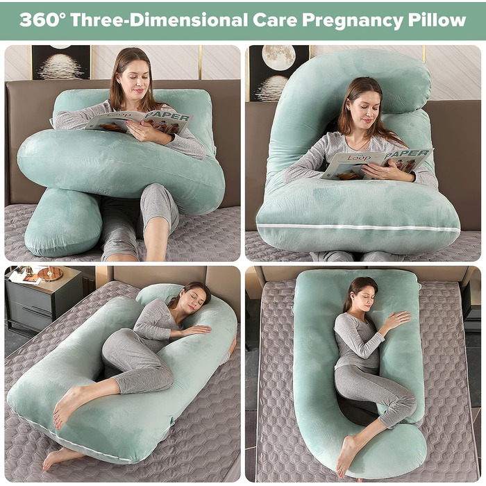 Подушка для вагітних Elover U-подібної форми, 144 см, знімний чохол, зелений велюр