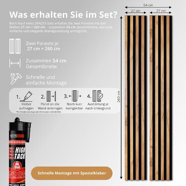 Акустичні настінні панелі SPAZIO (дуб Gold Craft 879), 260x54 см, комплект 2 шт. (260x27 см) на фільці