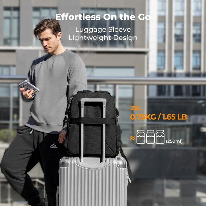 Фоторюкзак K&F Concept 25L для фотографа та відеографа: легкий, з дощовиком та знімними перегородками, відділення для штатива