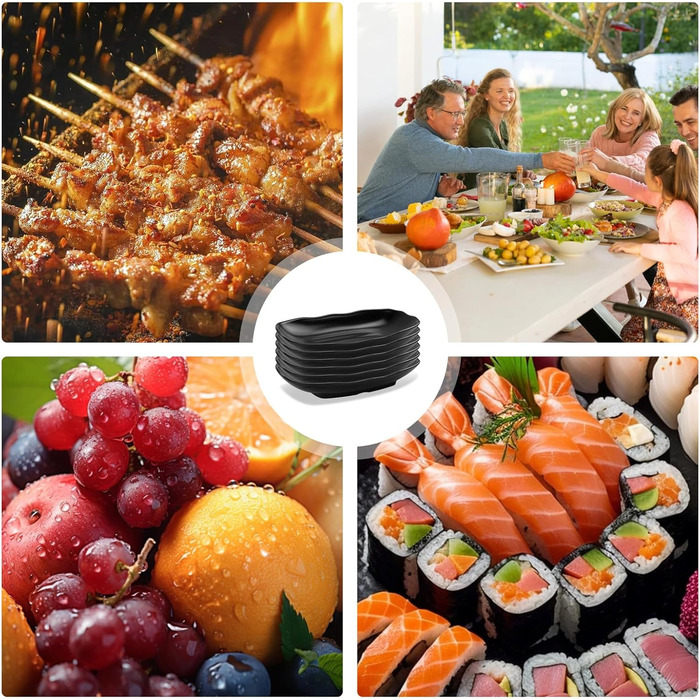 Прямокутні сервіровочні тарілки Teller Rechteckig, чорний порцеляновий набір для закусок, десертів, суші, салатів та інших страв (Ljp5008-6)