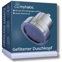 Лійка для душу MyHalos® з фільтром: високий тиск, 3-шарова фільтрація від хлору, бактерій та вапна, антинакип, для жорсткої води, металевий (брашований)