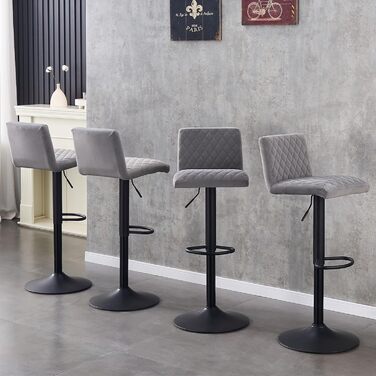 JYMTOM Set of 4 Adjustable Bar Stools with Swivel Seat - Velvet Upholstered Counter Stools for Bar, Kitchen, Bistro, Cafe & Dining Room (Gray)