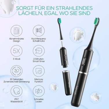 Електрична зубна щітка VOYOR-HEALTH ET410 Black: 5 режимів, для подорожей, USB-зарядка