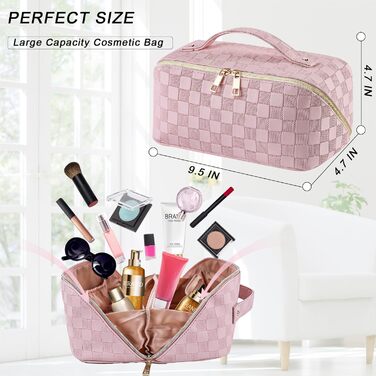 Жіноча косметичка для подорожей з великим об'ємом, водонепроникна, з перегородками, органайзер (кремовий абрикос) (рожевий пудра)