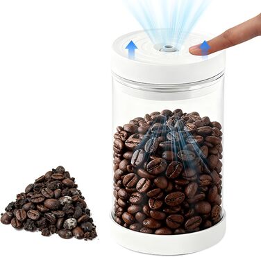 Герметичний контейнер для кави на 1100 мл з нержавіючої сталі, вакуумний, з клапаном, для кавових зерен, чаю, горіхів, печива, какао - білий