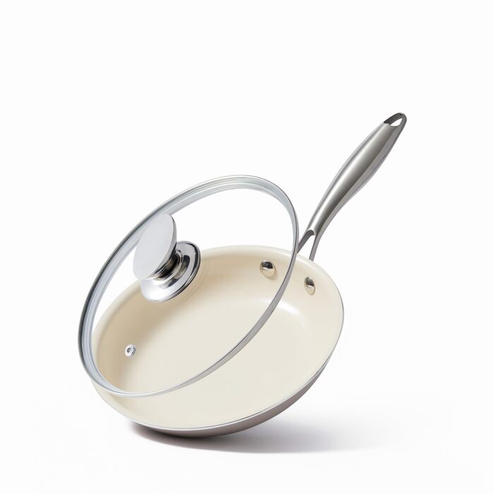 Пательня керамічна 24 см з антипригарним покриттям, індукційна, для духовки та посудомийної машини, алюмінієва з ручкою з нержавіючої сталі