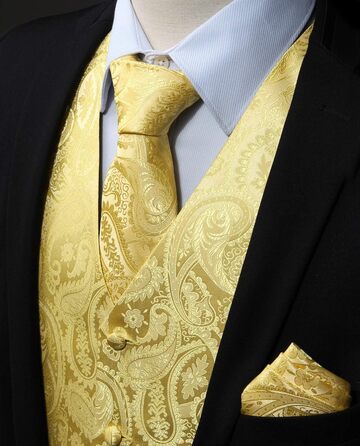 Жовтий жилет для костюма Enlision з паєтками Paisley, краватка та нагрудна хустинка - комплект для весілля та свят