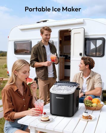 EUHOMY Ice Maker - портативний льодогенератор для дому, кухні, кемпінгу, RV. Швидке приготування (9 кубиків за 6 хв), 12 кг на день, самоочищення, з кошиком та лопаткою.