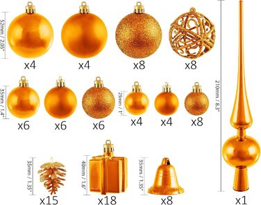 Набір прикрас для ялинки BRUBAKER 101 шт. з верхівкою, кремово-білий, помаранчевий