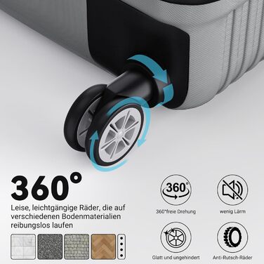 Набір валіз 3 шт. з жорсткою оболонкою, сірий колір. Легкий, міцний, з обертовими колесами на 360° та TSA замком. Підходить як ручна поклажа.