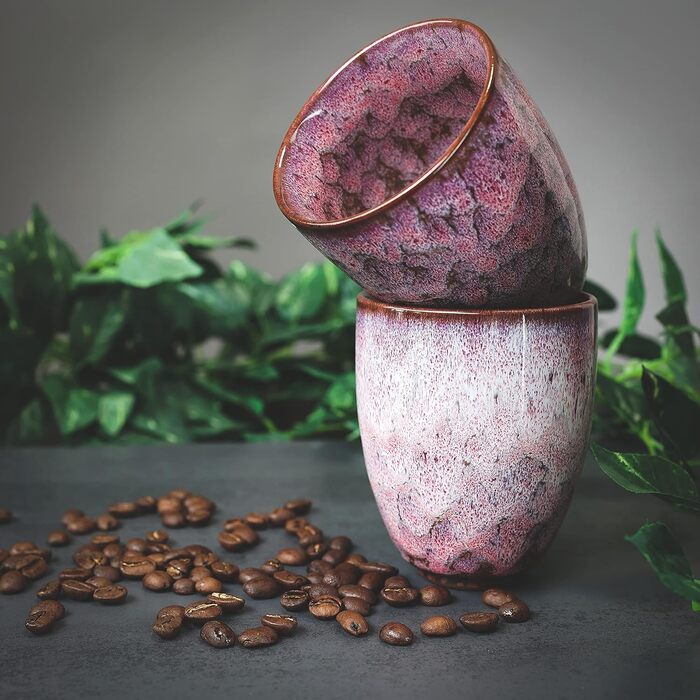 Келихи для кави та чаю Ganzoo з кераміки, набір 2 шт., 200 мл, унікальний дизайн з родохрозитом