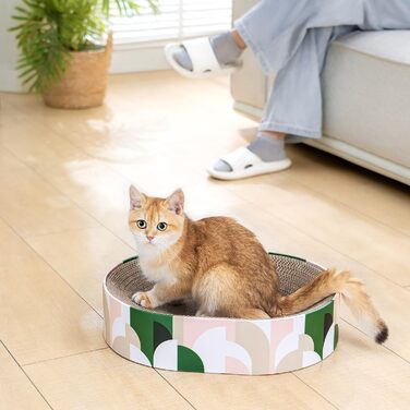 Кігтеточка для котів Conlun 2 в 1: овальна, з мискою та гніздом, з гофрованого картону (43x33x10 см)