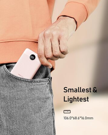 Powerbank VEEKTOMX 10000mAh з PD3.0 та QC3.0, 22,5W, Mini, USB-C, для iPhone/iPad/Samsung/Huawei/Xiaomi/OnePlus, білий/рожевий