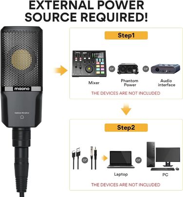 MAONO PM500T XLR Конденсаторний мікрофон з діафрагмою 34 мм, корпус із цинкового сплаву преміум-класу, студійний мікрофон для запису, подкастингу та стрімінгу