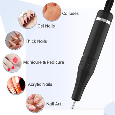 Електричний фрезер для манікюру та педикюру Delanie з акумулятором, 35000 об/хв, для гелю, акрилу, видалення кутикули, LED-дисплей, USB-зарядка (чорний)