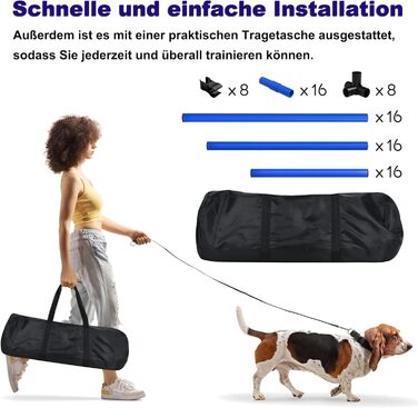 Набір для аджиліті для собак 4-TLG, обладнання для собачого спорту, регульована висота, з сумкою, PVC, блакитний
