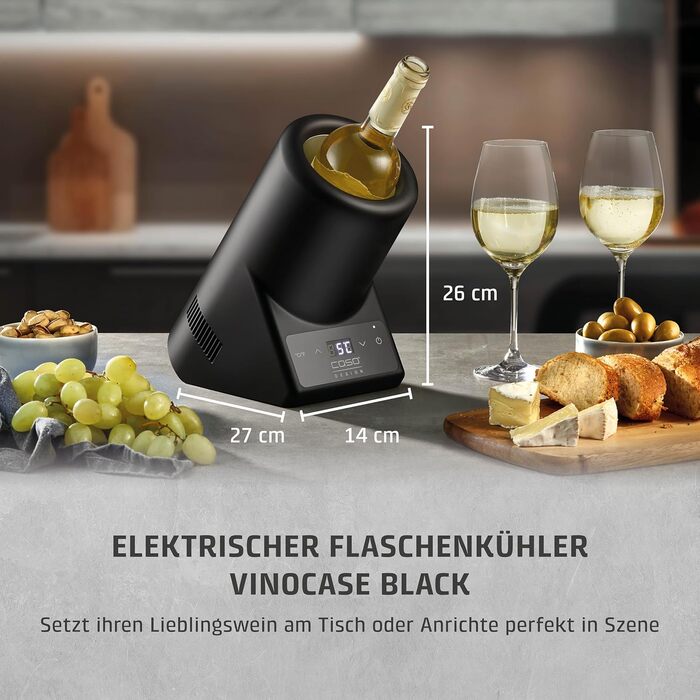CASO VinoCase Black Single Bottle Wine Cooler - Quiet Operation, 5-18°C Temp