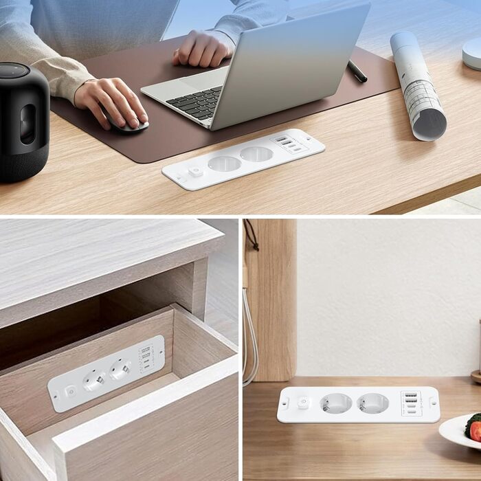 Мережевий фільтр 5-портовий з індивідуальним вимикачем, розгалужувач з 2 USB-A та 2 USB-C, мережева розподільча коробка з вимикачем, мережевий фільтр настінний з 2м кабелем, PD 20W - (2 розетки, 4 USB, білий)