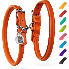 Стильний шкіряний нашийник для собак WAUDOG: для маленьких, середніх та великих порід, 20-25 см, 8 мм, помаранчевий