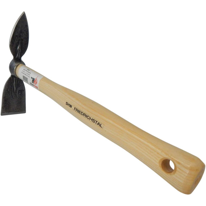Hand hoe, sturdy forged hoe for the garden, wide and heart-shaped blade, 40cm short ergonomic handle from SHW-FIRE