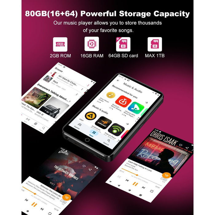 MP3 плеєр 80GB з Bluetooth та WiFi, 4.0