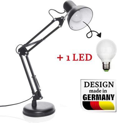 Ретро настільна лампа для робочого столу з гнучким регулюванням, LED, чорна