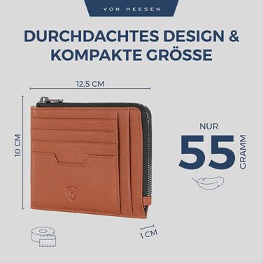 Шкіряний RFID картхолдер VON HEESEN з наппа-шкіри, портмоне для кредитних карток на 9 відділень, унісекс (Коньячний коричневий)