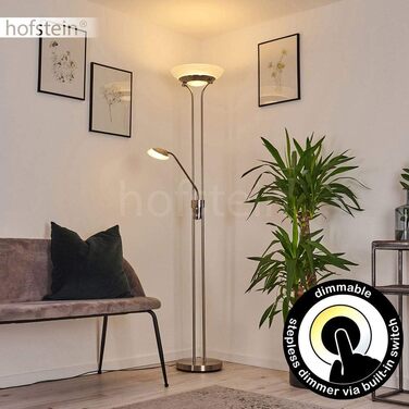 LED торшер Rom з металу, диммування, поворотний диммер на корпусі, 18W (1600Lm) + 5W (480Lm), 3000K (тепле біле світло), регульований бра, Нікель Матовий