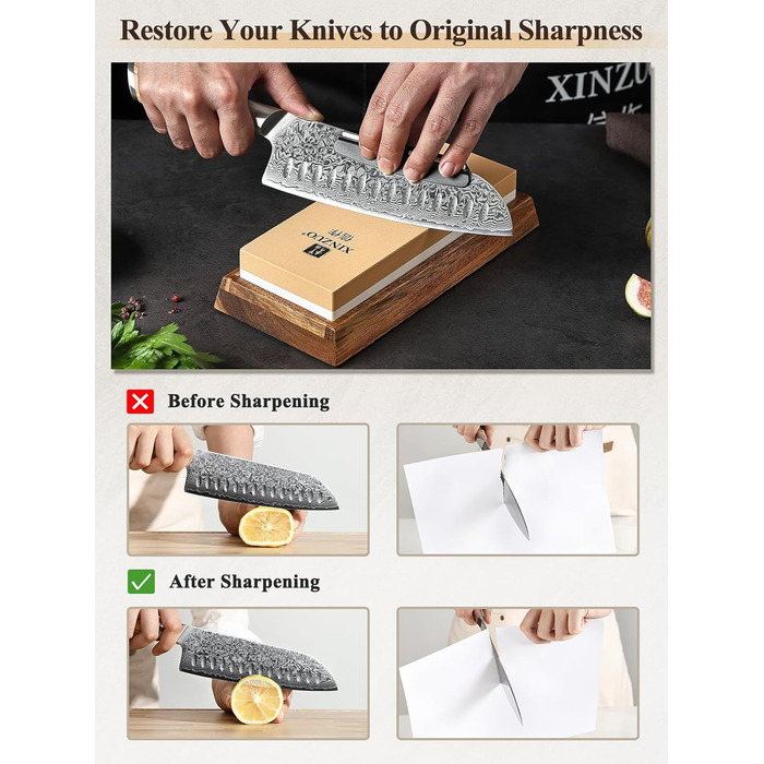 Набір для заточування ножів XINZUO: алмазний плоскою точило 2-в-1 з дерев'яною підставкою, зернистість 1000/5000