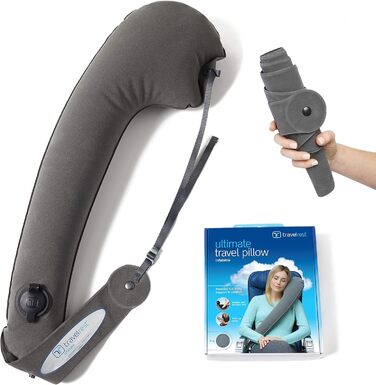 Travelrest Ultimate Travel Pillow for Neck and Body, Airplane and Car Seats, Inflatable, Space-Saving, for Sleeping on Long Flights, Naps on Road Trips, for Car and Bus Travel, Gray