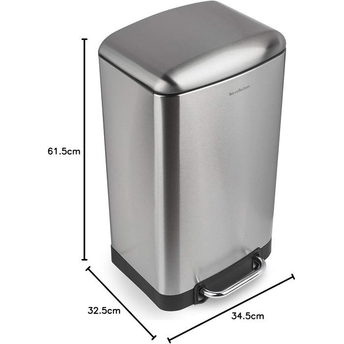 Відро для сміття Les Collecteurs Küchen N°712, 30 л, нержавіюча сталь, знімний внутрішній відро, дизайн, міцне, тихий закриття кришки