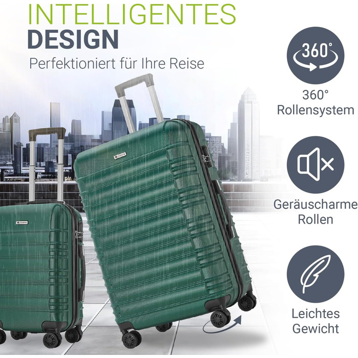 Набір валіз Juskys® з жорстким корпусом (4 шт.) - з кодовим замком, тихими 360° колесами, телескопічною ручкою, легкий, зелений