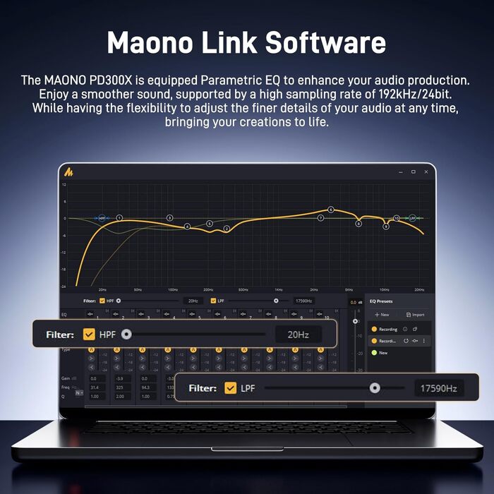 MAONO PD300X: USB-мікрофон для подкастів та запису звуку, XLR, динамічний, шумозаглушення, 192kHz-24Bit