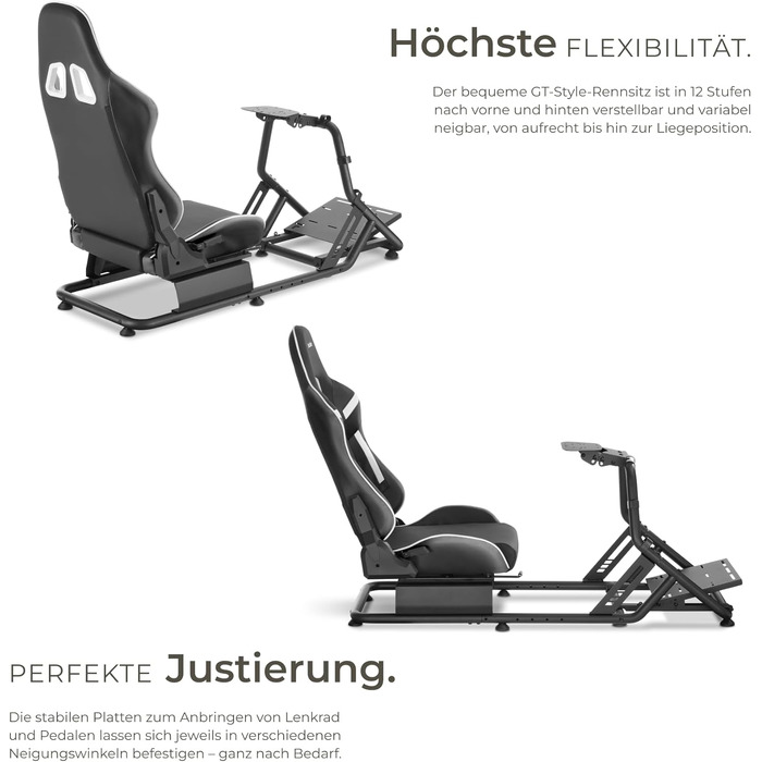 Ігровий симулятор Sim Racing Cockpit tectake® для Fanatec, Logitech, Thrustmaster, регульоване гоночне крісло GT-Style, сталевий каркас, до 120 кг, чорний