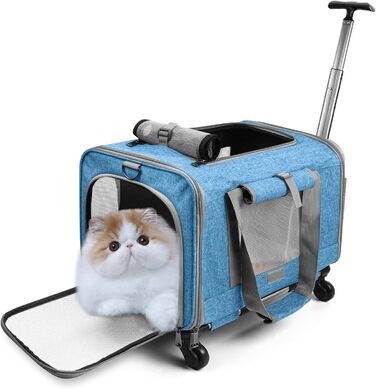 Переноска для тварин ALLSOPETS з колесами для котів та собак, блакитна