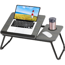 Складаний столик для ноутбука 55x32x25 см: підставка для планшета, ліжка, ноутбука з підстаканником (білий, чорний)