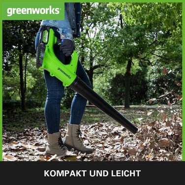 Greenworks G24ABK2 Axial Cordless Leaf Blower, 156 km/h, 4.27 m³/min, 24V 2Ah Battery & Charger, 3-Year Warranty