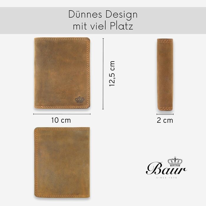 Baur Men's Wallet | Genuine Buffalo Leather | Wallet with RFID Protection | Vertical Portemonnaie (Wallet) | Money Bag with Coin Pocket | Wallet with Many Card Slots (Standard Vertical)