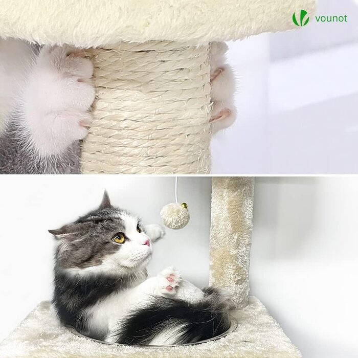 Кігтеточка Vounot - стабільний комплекс для котів з платформами, печереєю та мотузкою з сизалю, 115 см (Бежевий XL)