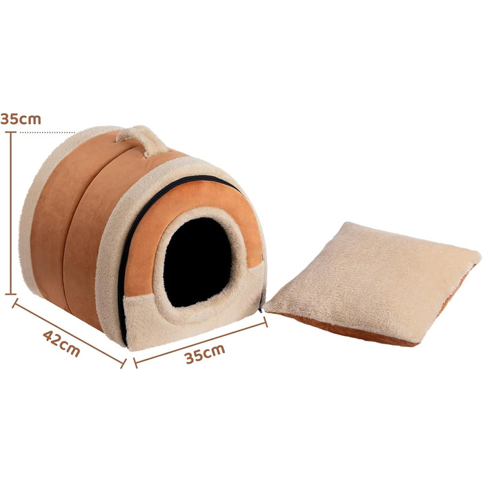 Hollypet Cat Bed, Small Dog Bed, 2-in-1 Foldable Plush Pet Bed for Cats & Small Dogs, Cozy and Soft Pet Cave Bed for Indoor Outdoor, (Orange Brown)