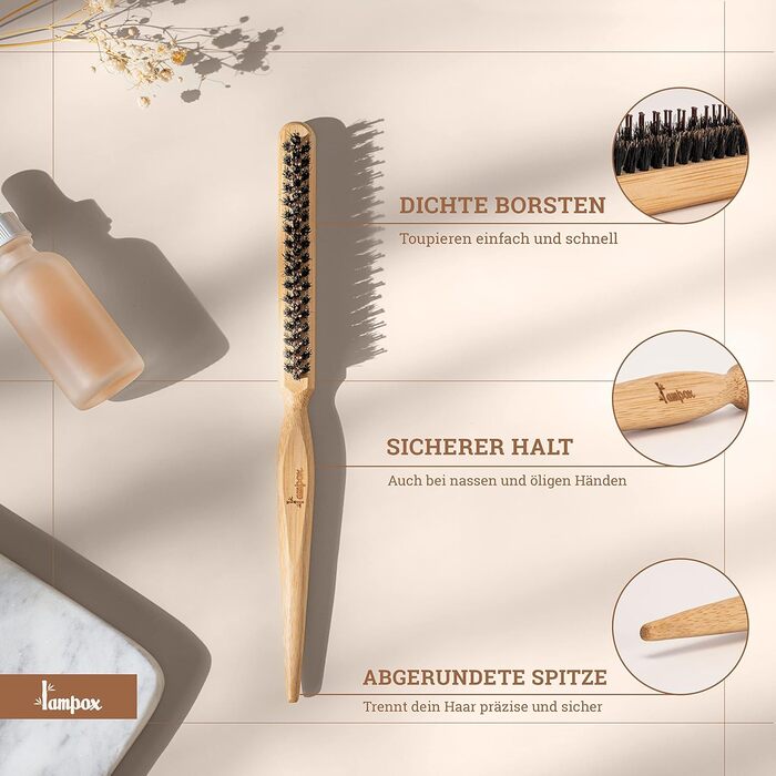 Бамбукова щітка для волосся Lampox з щетиною кабана, масажна щітка для голови, розпушувач для довгих волосся та кучерів, для жінок, чоловіків та дітей