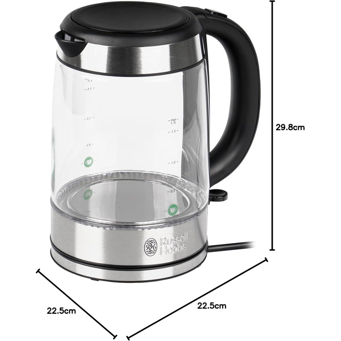 Скляний електрочайник Russell Hobbs Clarity 20760-57 з фільтром для води BRITA MAXTRA+, 2200 Вт, LED-підсвітка, 1л + 0,5л