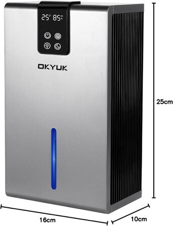 Електричний осушувач повітря 2800 мл з автоматичним вимкненням, LED-підсвітка, для дому, автодому, ванної, спальні, підвалу (сірий)